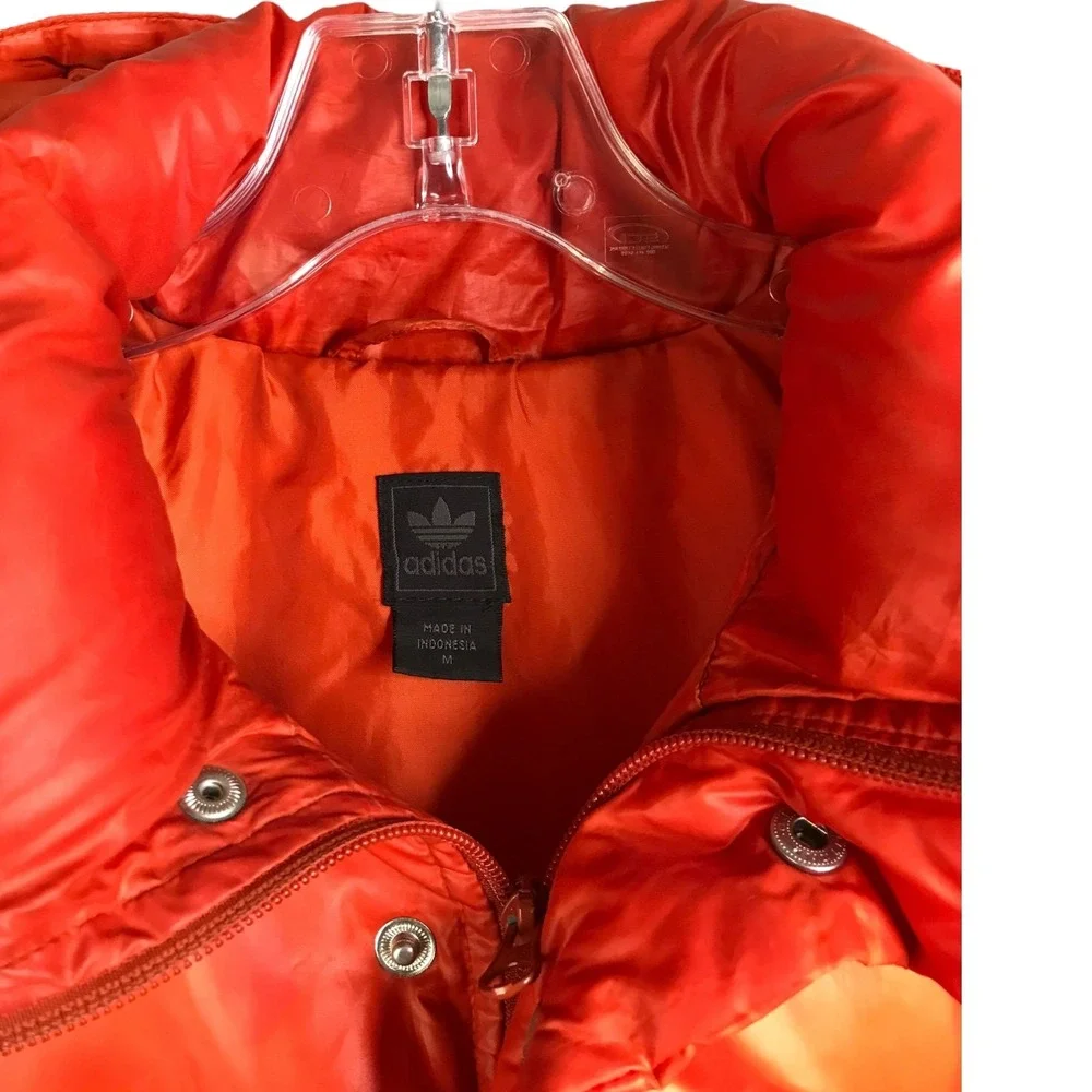 Adidas Puffer Jacket Mens Sz‎ M Bright Orange Detachable Hood Snap Zip Up